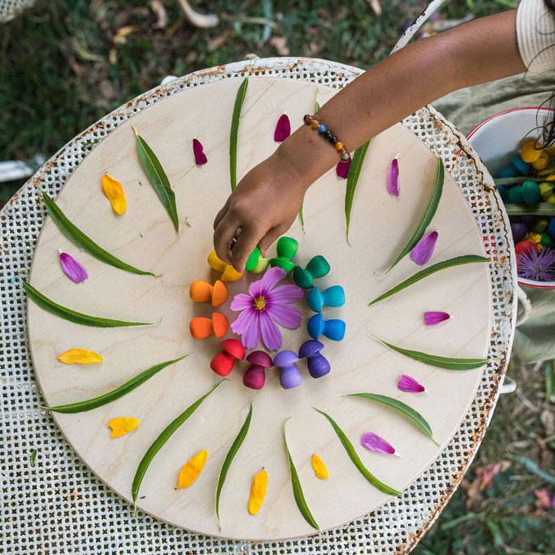 Wooden Rainbow Mushrooms Mandala - 36 Pieces