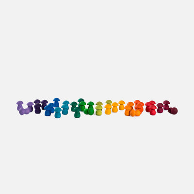 Wooden Rainbow Mushrooms Mandala - 36 Pieces