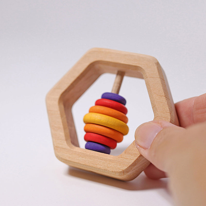 Wooden Rainbow Rattle - Hexagonal