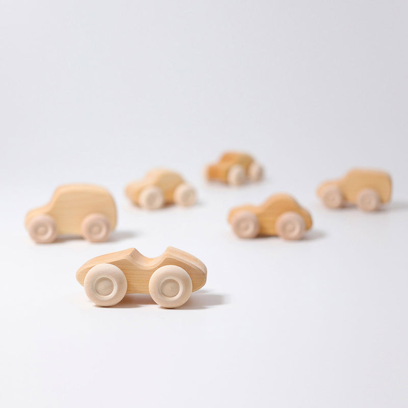 Wooden Natural Cars - Set of 6