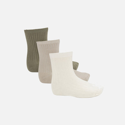 Cotton Rib Socks - Overland Trek/French Oak/Off White - Set of 3