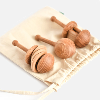 Handcrafted Natural Wooden Rattles- Forest Sounds - Set of 3