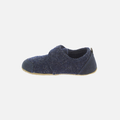 Boiled Wool/Suede Slipper Shoe - Night Blue Melange