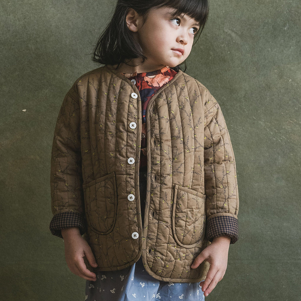 Cotton/Linen Reversible Quilted Jacket - Mini Moss Check/Climbing