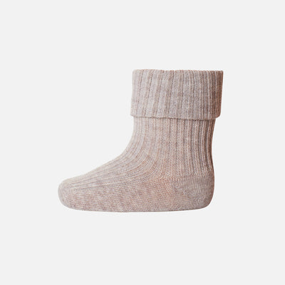 Wool Rib Ankle Socks - Light Brown Melange
