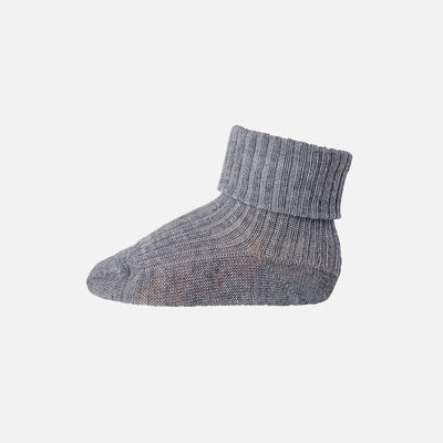 Wool Rib Ankle Socks - Grey Melange