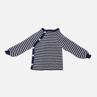 Baby Merino Wool Wrap Cardigan - Navy/Natural Stripe