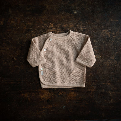 Baby Silk Textured Side Close Cardigan - Caramel