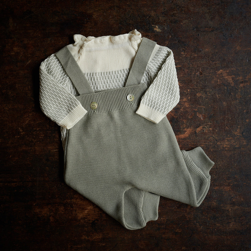 Baby Cotton Dungarees - Sage Green