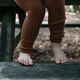 Cotton Rib Footless Tights with Braces - Cinnamon