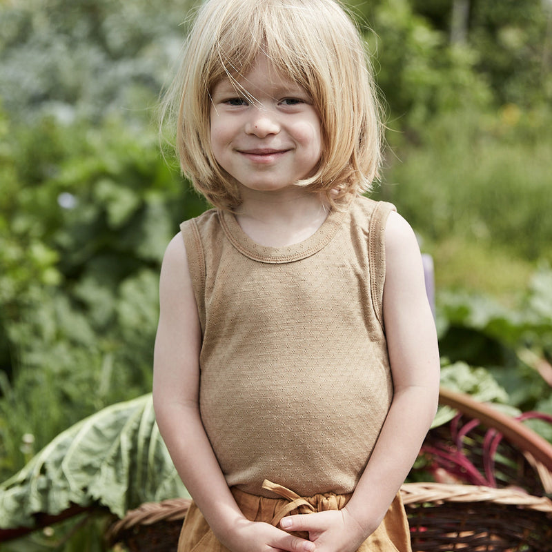 Merino Wool/Silk Pointelle Vest - Caramel