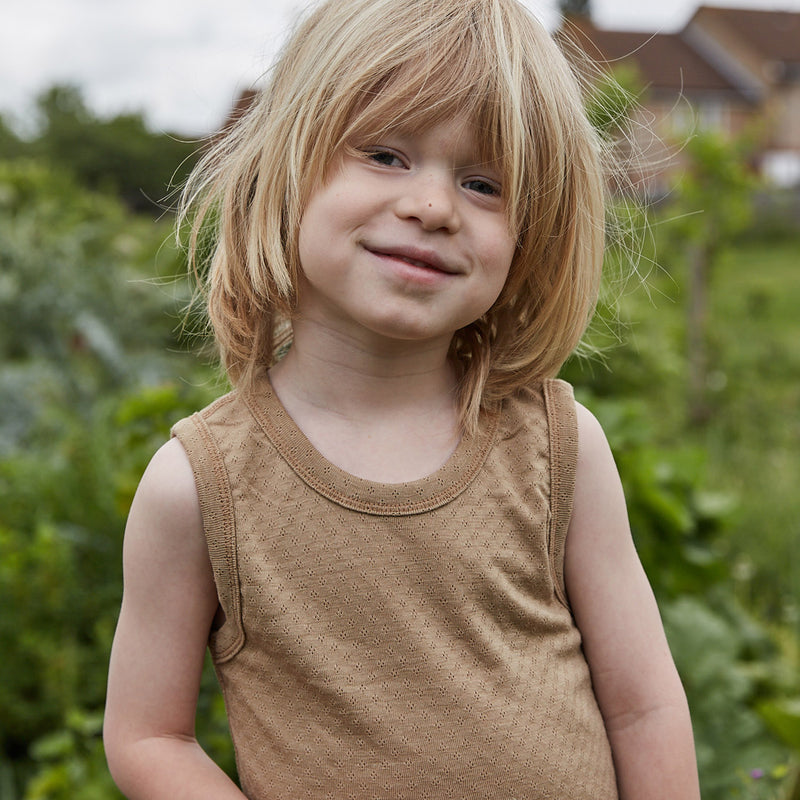 Merino Wool/Silk Pointelle Vest - Caramel