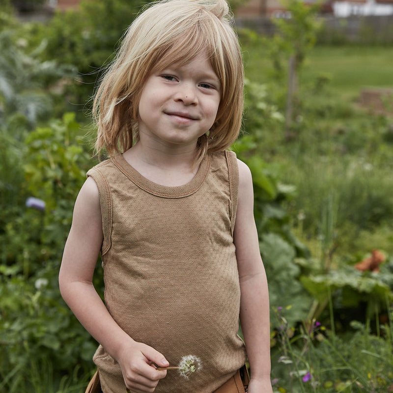 Merino Wool/Silk Pointelle Vest - Caramel