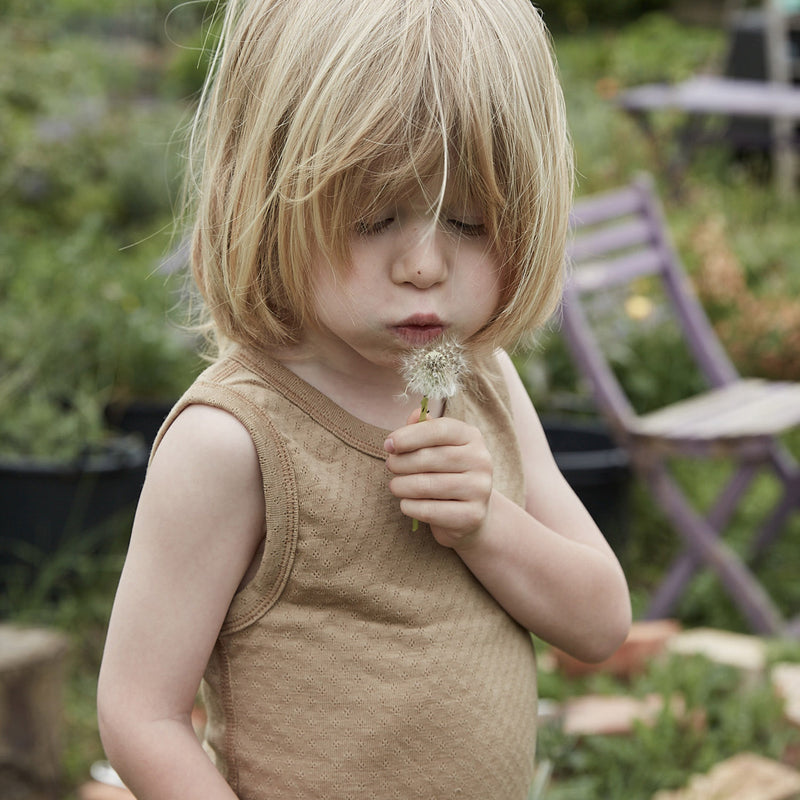 Merino Wool/Silk Pointelle Vest - Caramel