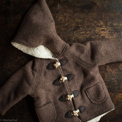 Wool/Cotton Sherpa Pixie Hooded Coat - Hazel Brown