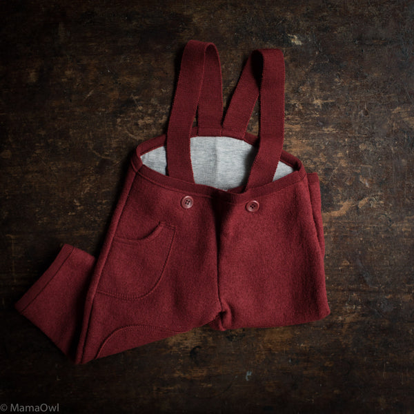 Baby & Kids Boiled Merino Wool Pocket Dungarees -  Bordeaux
