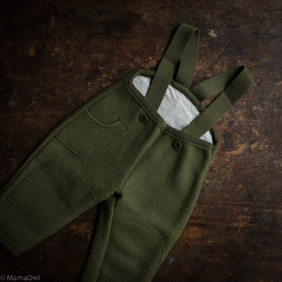 Boiled Merino Wool Pocket Dungarees - Olive