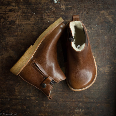 Kids Wool Lined Chelsea Boots w/Zip - Brown