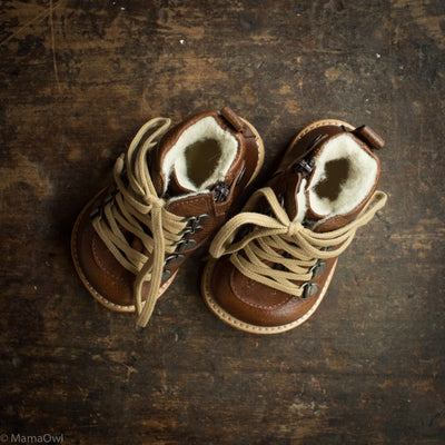 Toddler Wool Lined Waterproof Lace Boots w/ Zip - Cognac