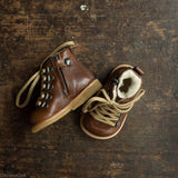 Toddler Wool Lined Waterproof Lace Boots w/ Zip - Cognac