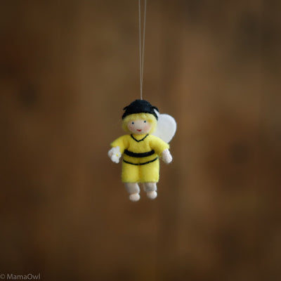 Handmade Small Wool Hanging Bee With Hat