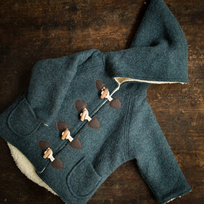 Wool/Cotton Sherpa Pixie Hooded Coat - Misty Blue