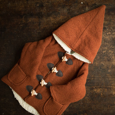 Wool/Cotton Sherpa Pixie Hooded Coat - Terracotta