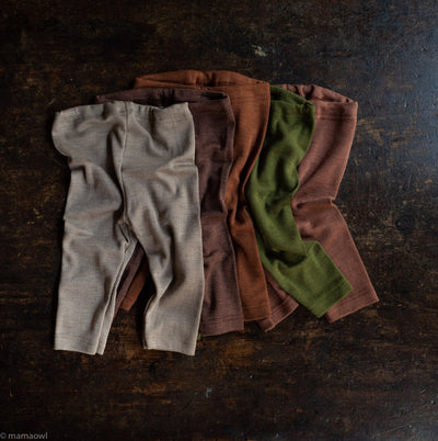 Finch Baby Leggings - Merino Wool & Silk - Deep Rust
