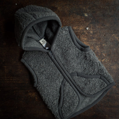 Wool Teddy Fleece Hooded Zip Vest - Slate