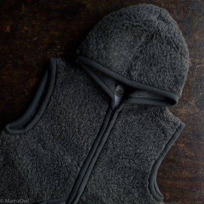 Womens Wool Teddy Fleece Hooded Everest Zip Vest - Slate