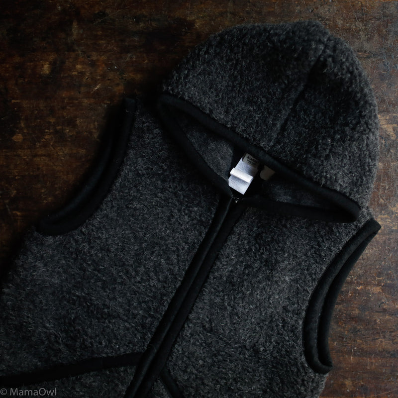 Women's Wool Teddy Fleece Hooded Everest Zip Vest - Anthracite
