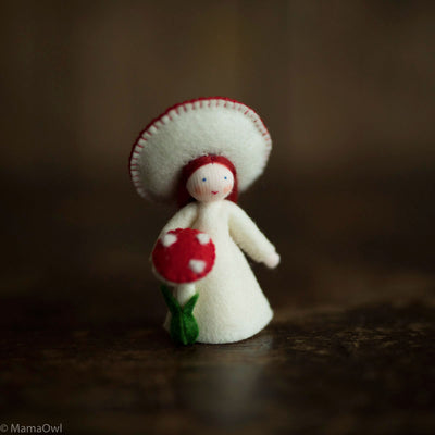 Handmade Wool Fairy - Red Mushroom - White