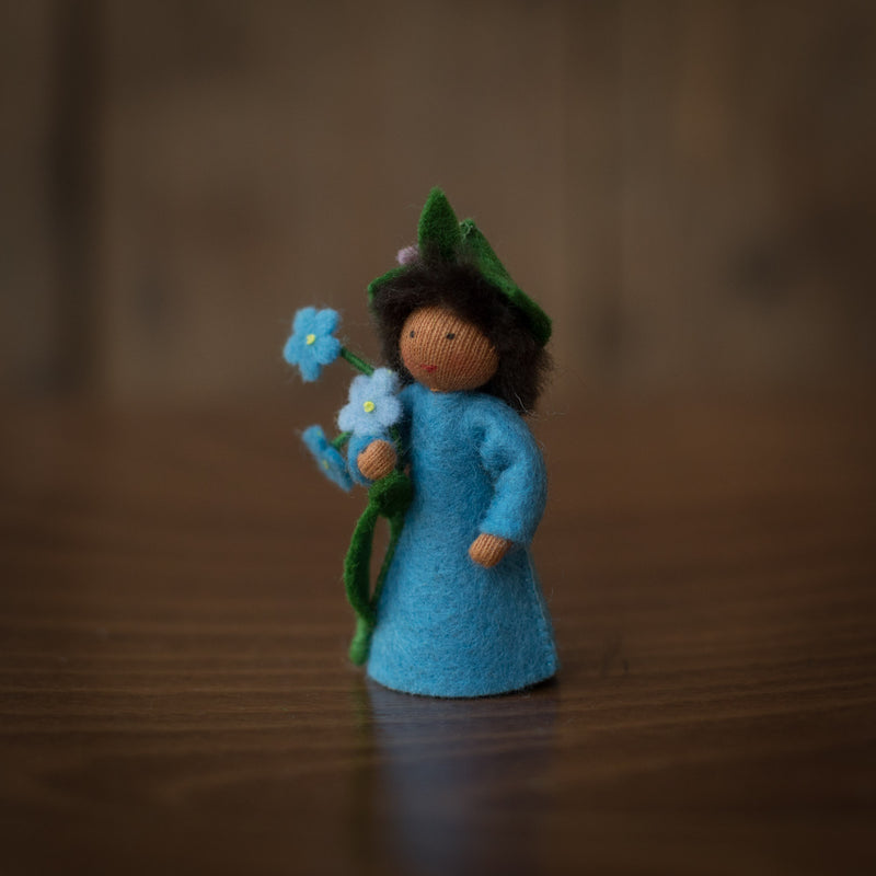 Handmade Wool Flower Fairy - Forget Me Not - Brown