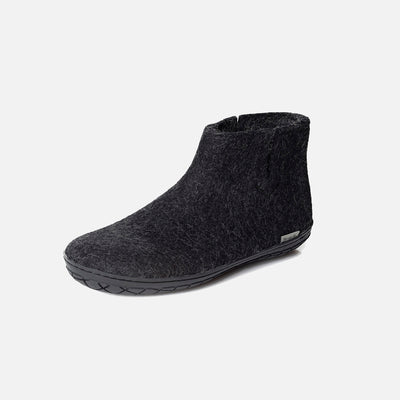 Adults Felted Wool Slipper Boot With Black Rubber Sole - Charcoal