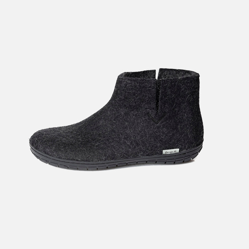 Adults Felted Wool Slipper Boot With Black Rubber Sole - Charcoal