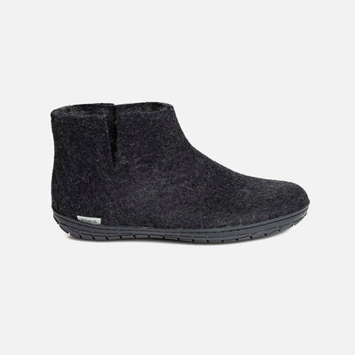 Adults Felted Wool Slipper Boot With Black Rubber Sole - Charcoal