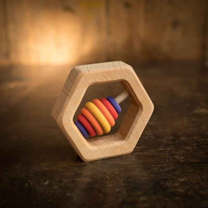 Wooden Rainbow Rattle - Hexagonal