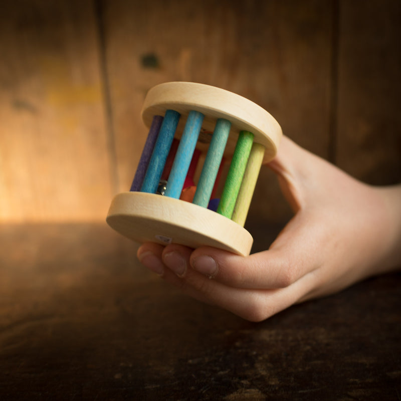 Wooden Mini Rolling Wheel Rattle