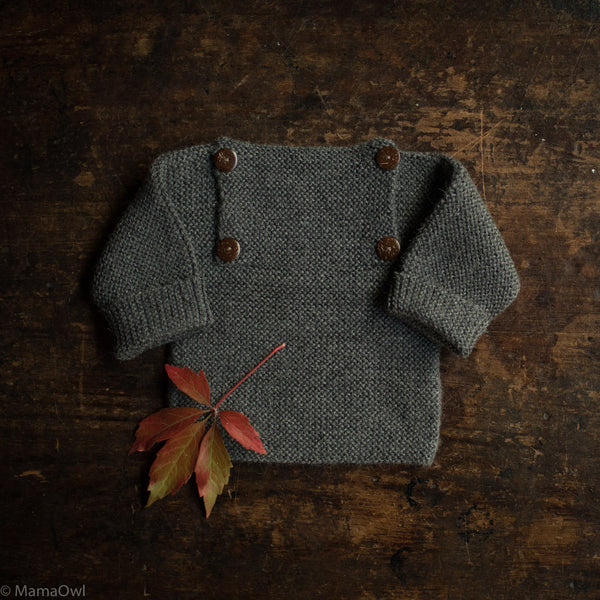 Baby Hand Knit Alpaca Sweater - Slate