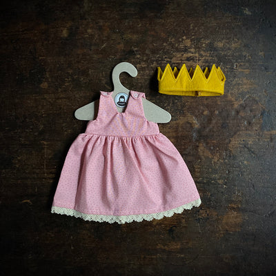 Cotton Dolls Princess Dress And Crown - Pink/Polka Dots