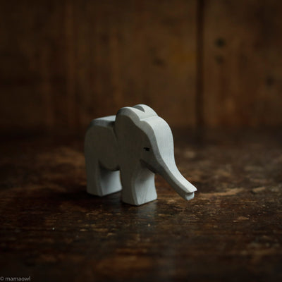 Handcrafted Wooden Small Baby Elephant With Trunk Out