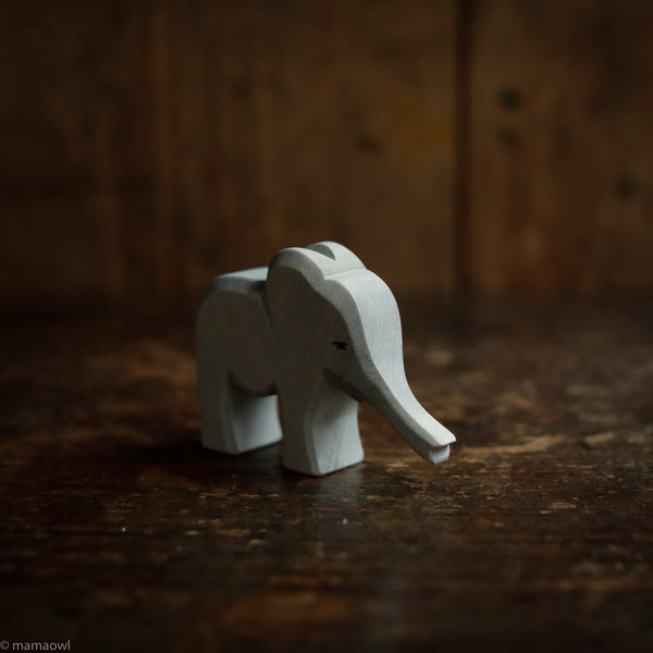 Handcrafted Wooden Small Baby Elephant With Trunk Out