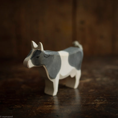Handcrafted Wooden Black & White Standing Cow