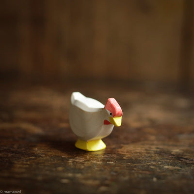Handcrafted Wooden White Hen Standing