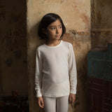 Merino Wool/Silk Pointelle Long Sleeve Top - Pearl