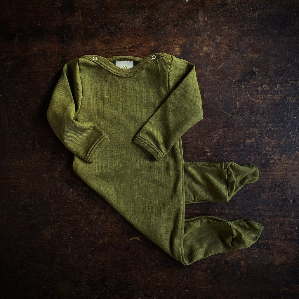 Kea Baby Pyjamas - Merino Wool & Silk - Moss – MamaOwl