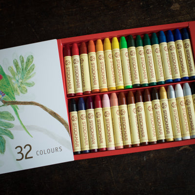 Wax Stick Crayons in Wooden Box - Set of 32