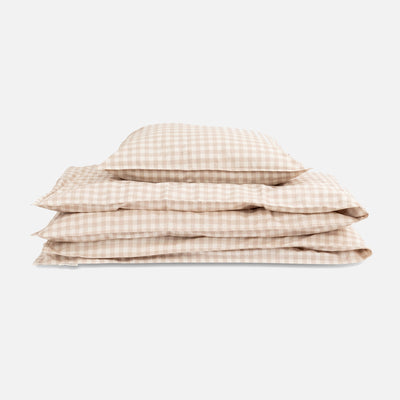 Cotton Duvet & Pillow Cover - Gingham Oat - Junior Size