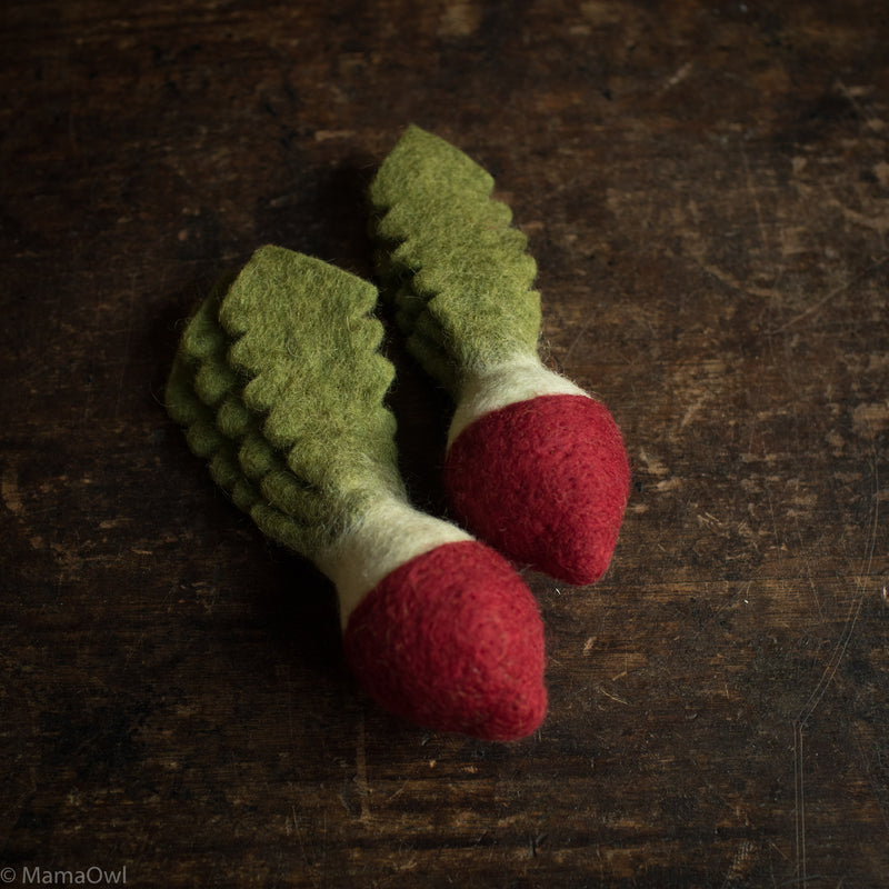 Felted Wool Vegetable Red Radish - Set of 2