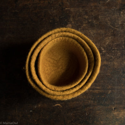 Felted Wool Nesting Bowls - Set of 3 - Mustard